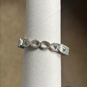 Rhinestone Infinity Silver Leather Bracelet 7 1/2” length